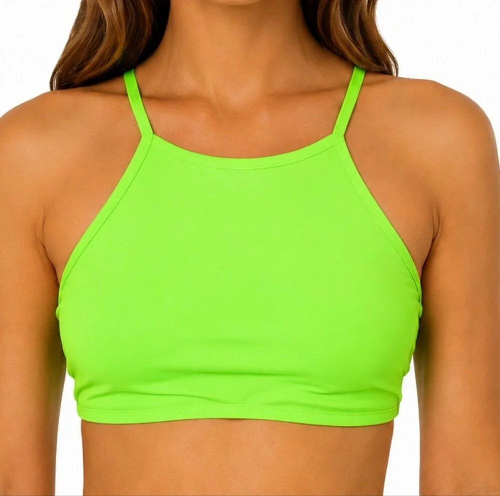 SKIMS High-Neck Lime Green Bikini Top - Women's Swim